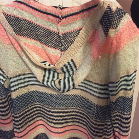 Long Pink Rose Cardigan w/ Hoodie - Picture 2 of 2